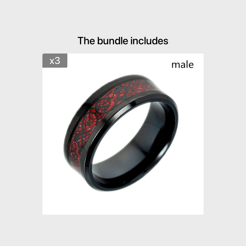 Men's Steel Carbon Fiber & Women's Ruby Garnet Ring Set